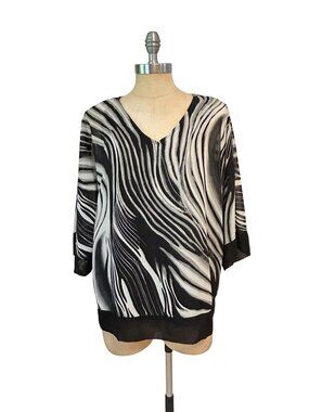 Easywear by Chico's Dancing Zebra 3/4 Sleeve Top Blouse Top 2 Large